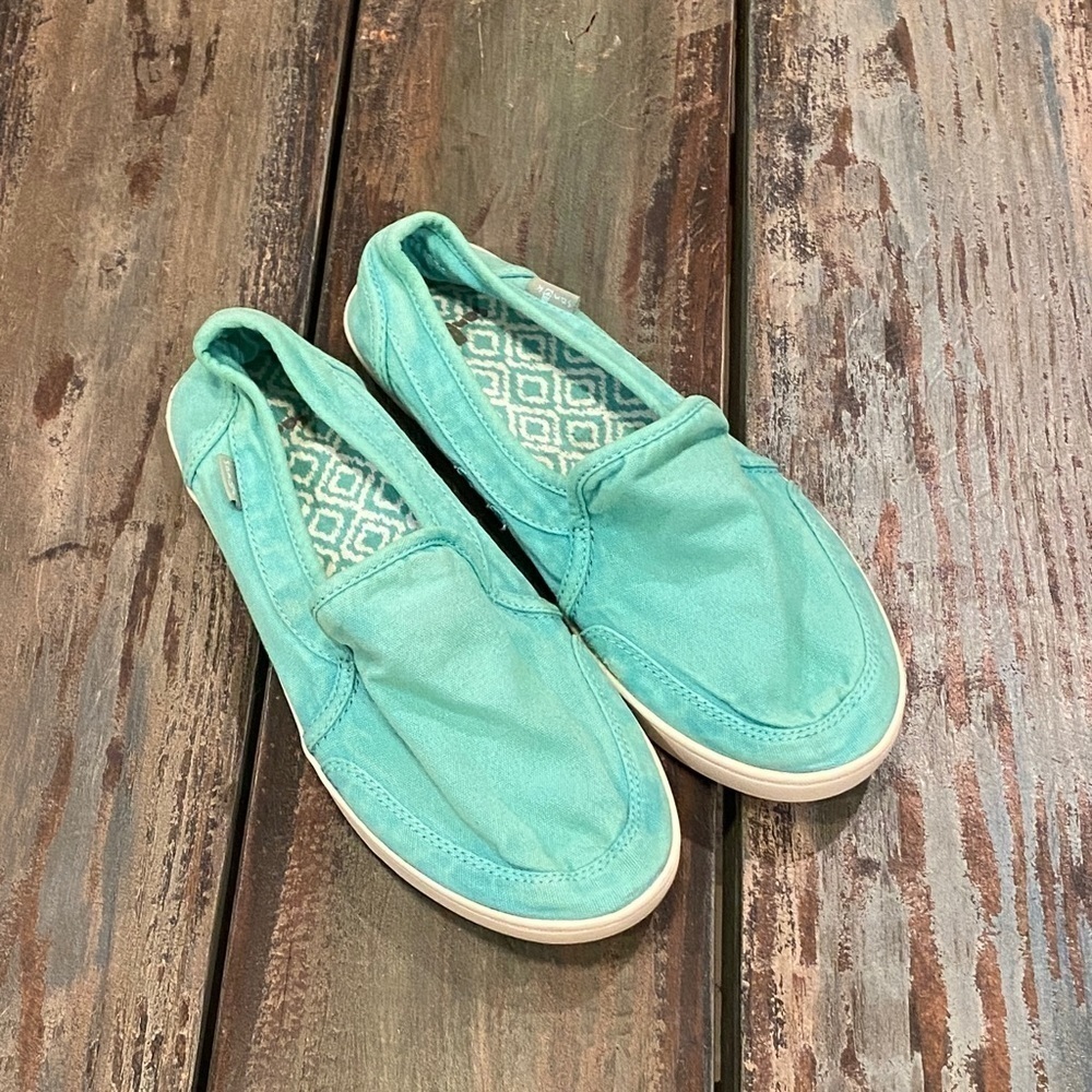 Sanuk Pair O Dice Canvas Relaxed Sneakers Comfort Shoes Aqua Green Womens Size 5 - Picture 2 of 9
